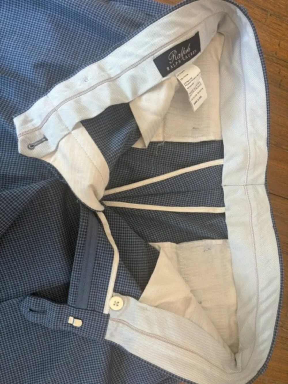 Lauren Ralph Lauren Men’s Dress Pants 34x30 Stretch Plaid Check Gray Blue Slacks